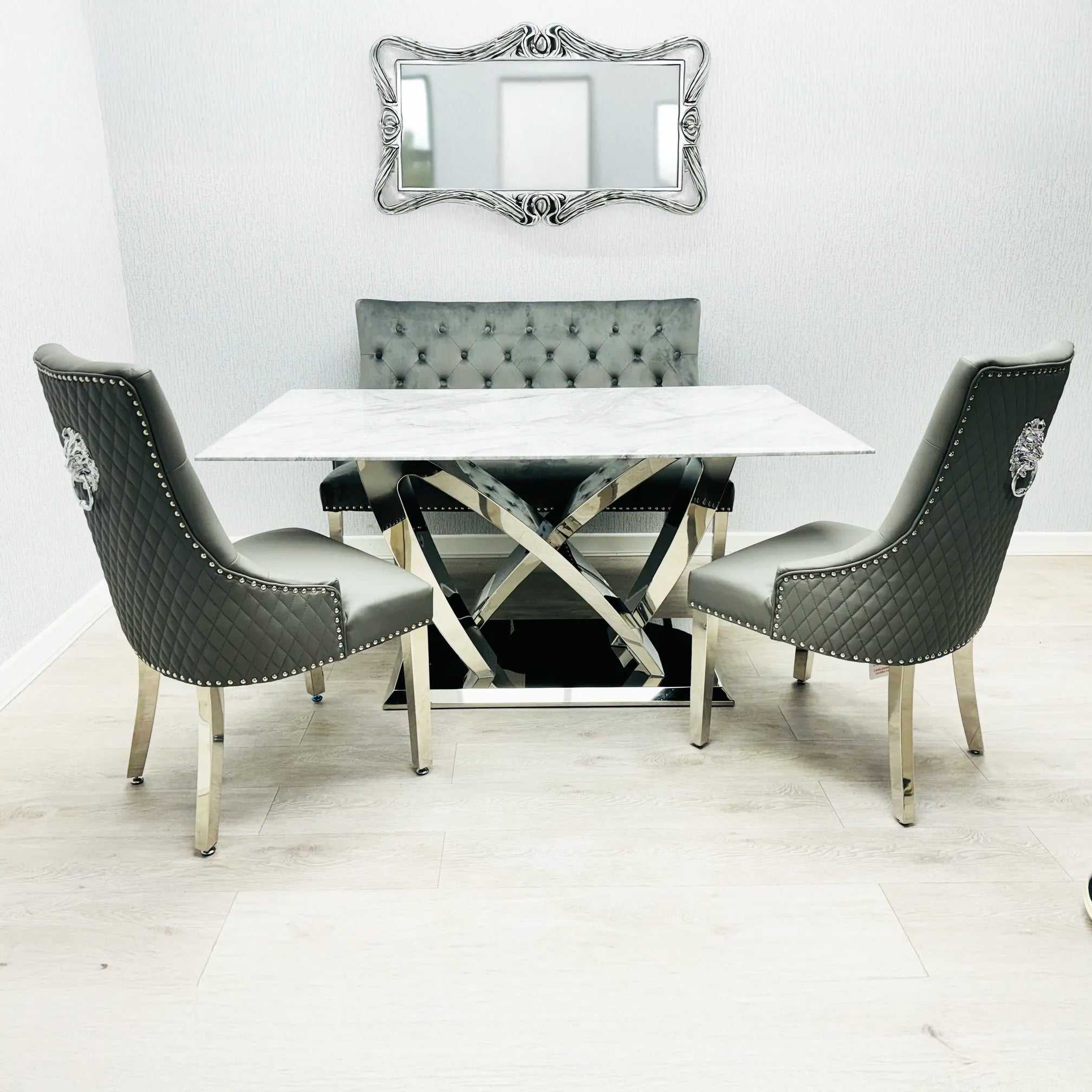 Marbella Grey Marble Dining Table with Chrome Base - Pendle Village Furniture