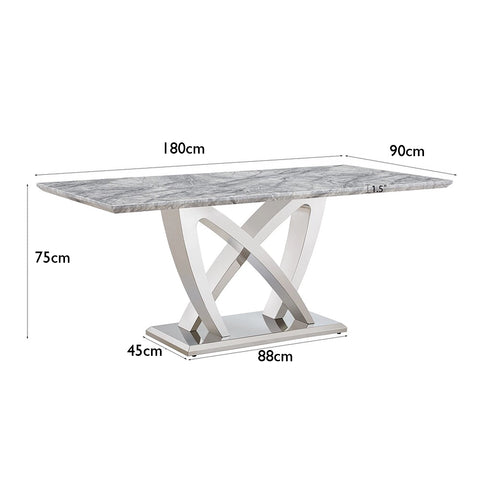 Marbella Grey Marble Dining Table with Chrome Base - Pendle Village Furniture