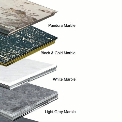Four Marble Swatches to show options available for the Bentley Venice Grey Marble Top Dining Table