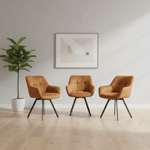 Orange Fabric Swivel Dining Chair With Black Metal Legs