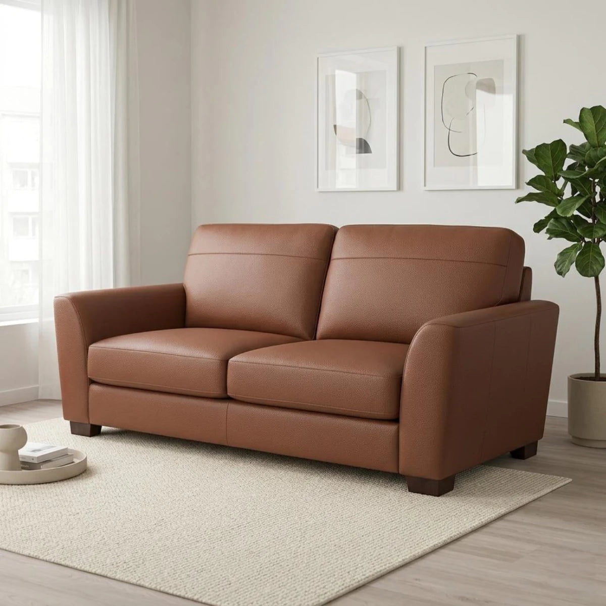 Marlo Prestige leather 2 seater sofa with supportive foam cushions.