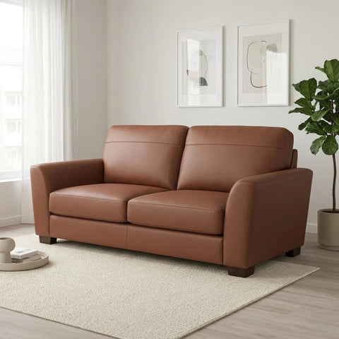 Marlo Prestige leather 2 seater sofa with supportive foam cushions.