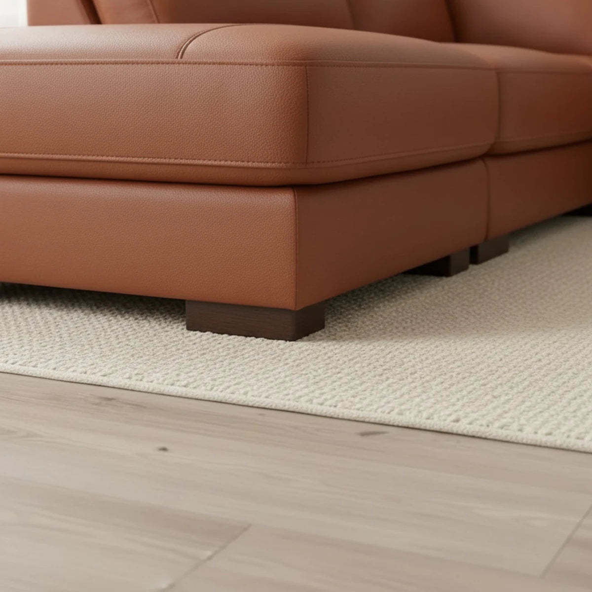 Minimalist sofa feet complementing modern leather design.