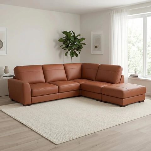 Stylish leather corner sofa with refined design and strong structure.