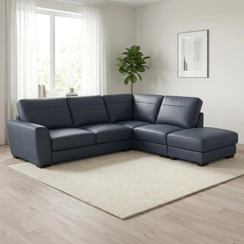 Contemporary corner group sofa with premium leather upholstery.