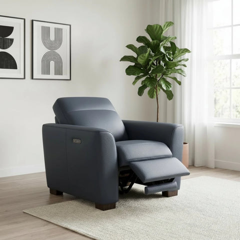 Stylish leather recliner with durable frame and modern design.