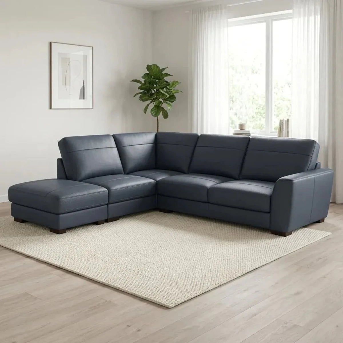 Stylish leather corner sofa with refined design and strong structure.