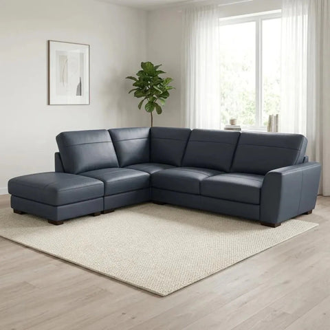 Stylish leather corner sofa with refined design and strong structure.