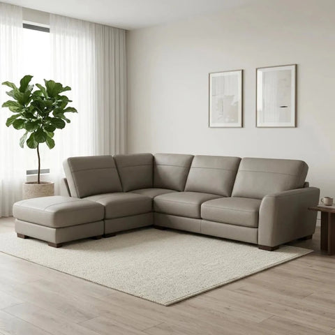 Stylish leather corner sofa with refined design and strong structure.