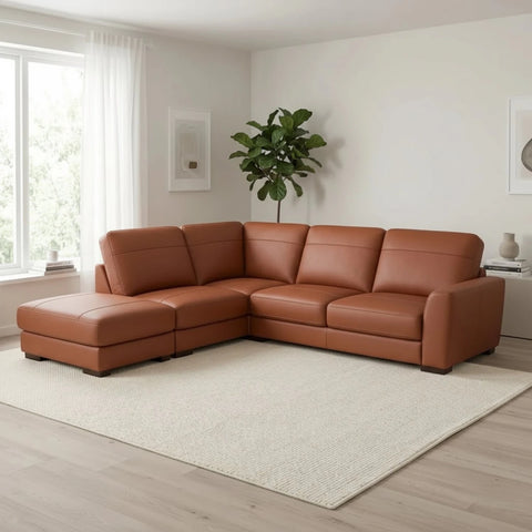 Stylish leather corner sofa with refined design and strong structure.