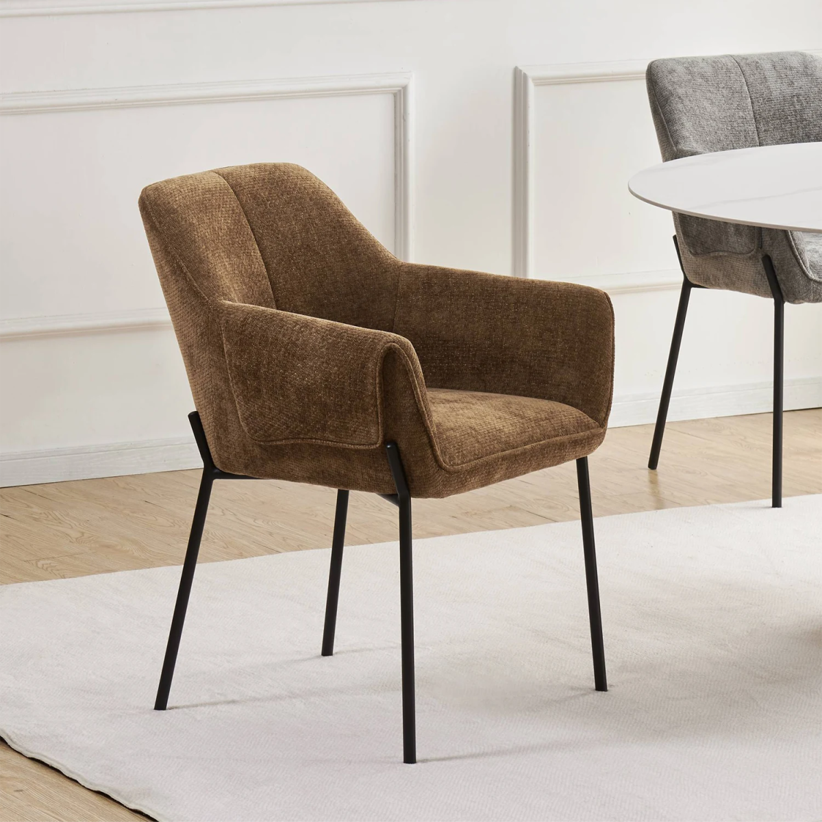Marlow Brown Fabric Dining Chairs with Black Metal Legs – Set of 4 - Pendle Village Furniture