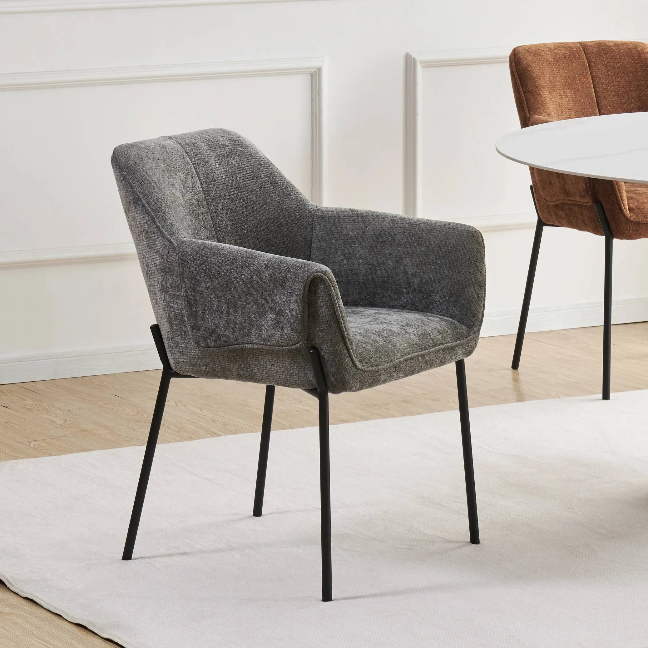 Marlow Grey Fabric Dining Chairs with Black Metal Legs – Set of 4 - Pendle Village Furniture