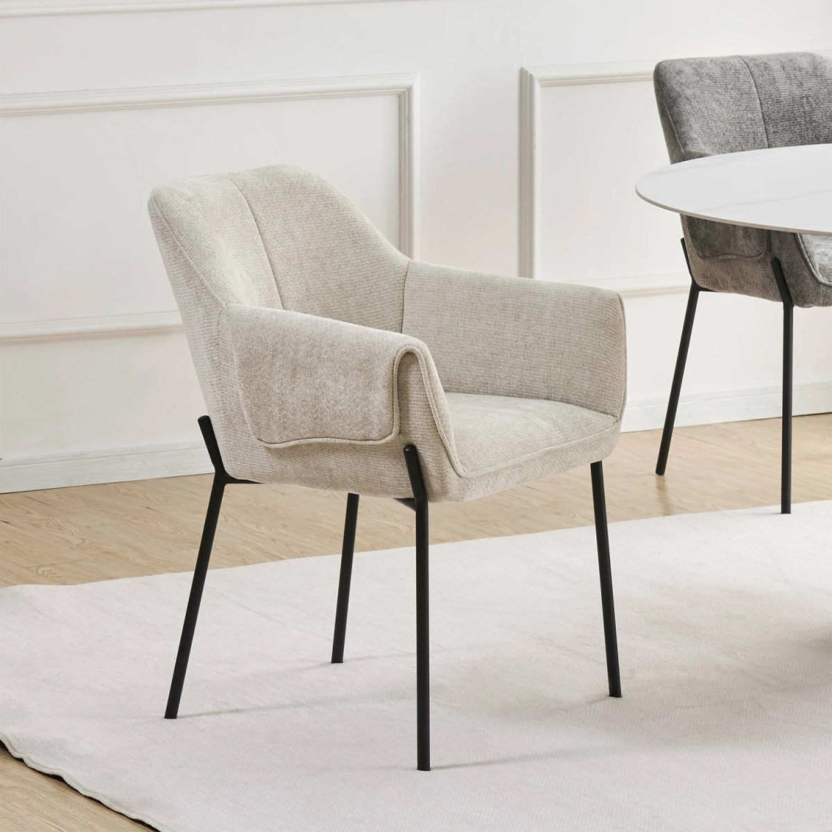 Marlow Natural Fabric Dining Chairs with Black Metal Legs – Set of 4< - Pendle Village Furniture