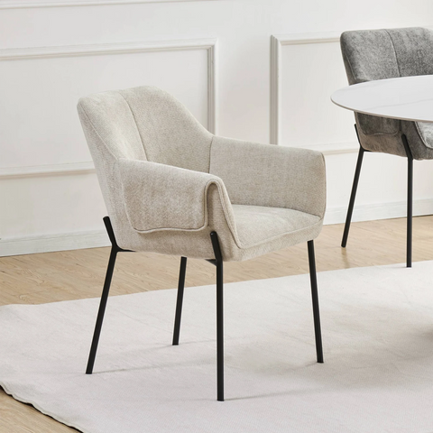 Marlow Natural Fabric Dining Chairs with Black Metal Legs – Set of 4< - Pendle Village Furniture