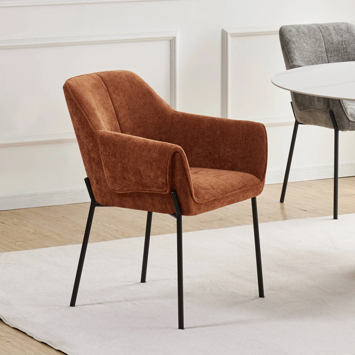 Marlow Rust Fabric Dining Chairs with Black Metal Legs – Set of 4 - Pendle Village Furniture