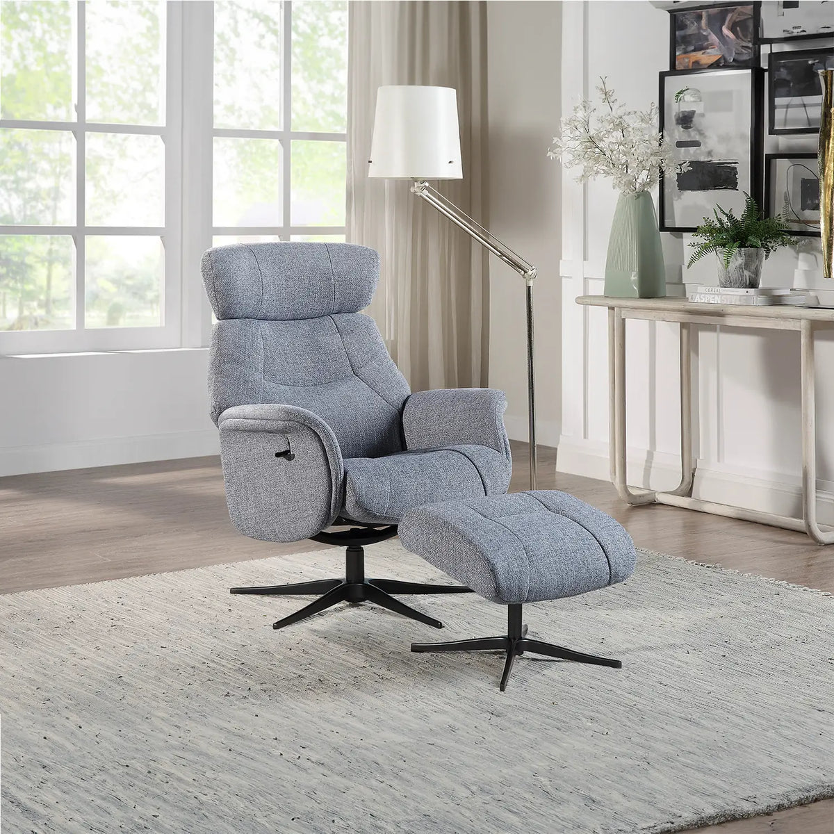 Marseille Fabric Swivel Recliner Chair and Footstool - Pendle Village Furniture