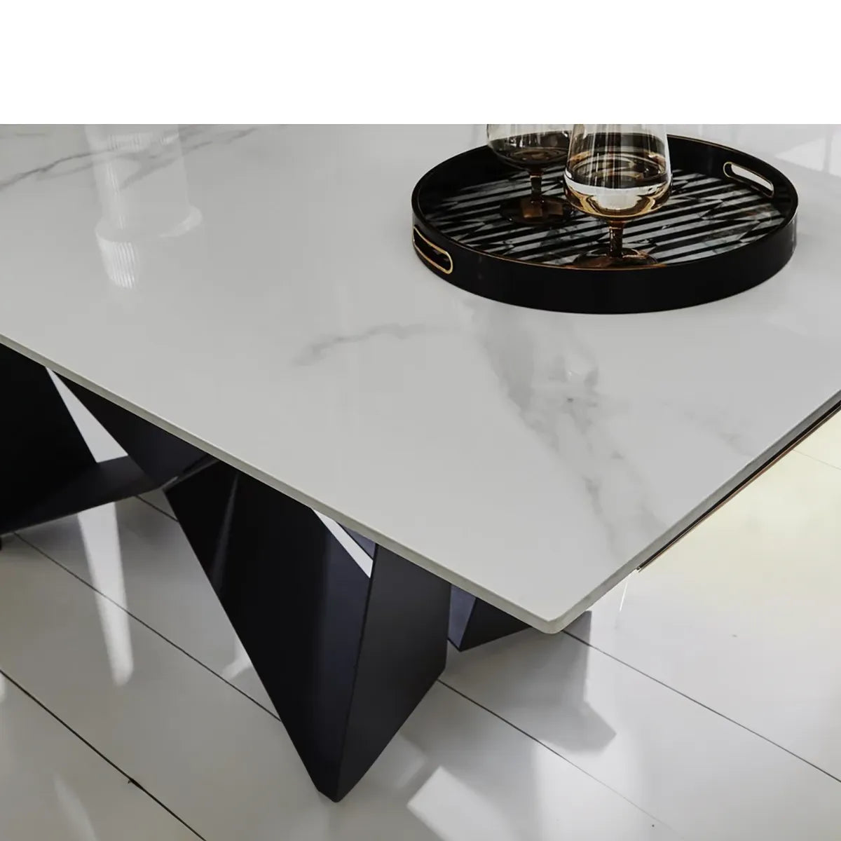 Marvel White Ceramic Dining Table, Black Base - Ceramic Top