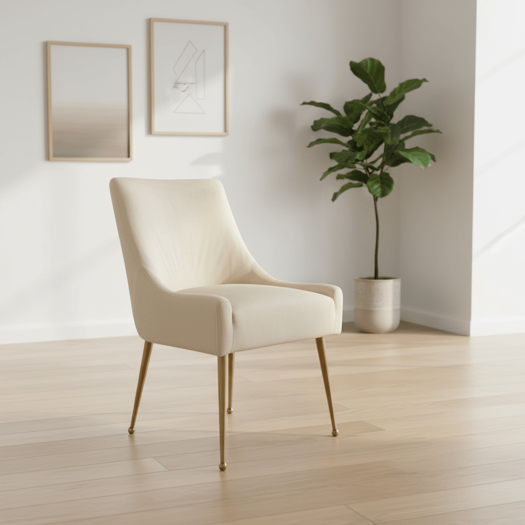 Mason Cream Velvet Dining Chair with Gold Legs and Knocker - Pendle Village Furniture