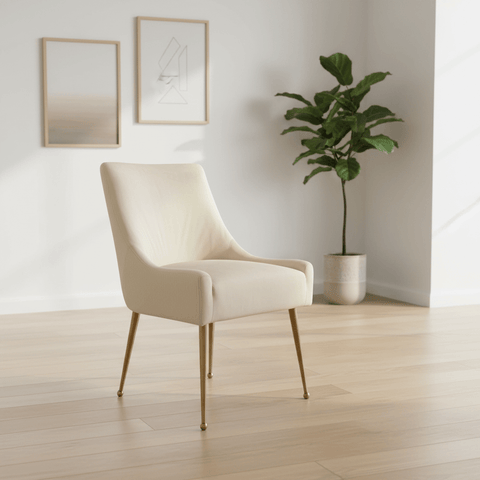 Mason Cream Velvet Dining Chair with Gold Legs and Knocker - Pendle Village Furniture
