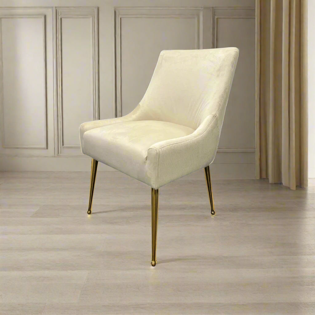 Mason Cream Velvet Dining Chair with Gold Legs and Knocker, also available in Dark Grey - Lifestyle Image