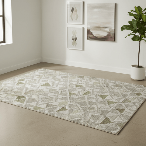 Brighton Grey And Green Geometric Indoor Outdoor Rug