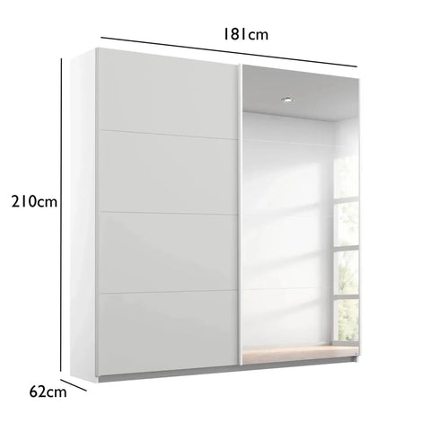 Memphis White Sliding Door Wardrobe with Mirror W181cm