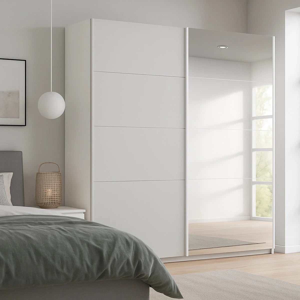 Memphis White Sliding Door Wardrobe with Mirror W181cm