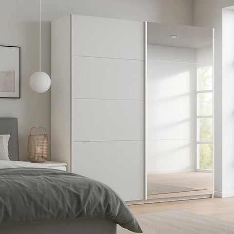 Memphis White Sliding Door Wardrobe with Mirror W181cm