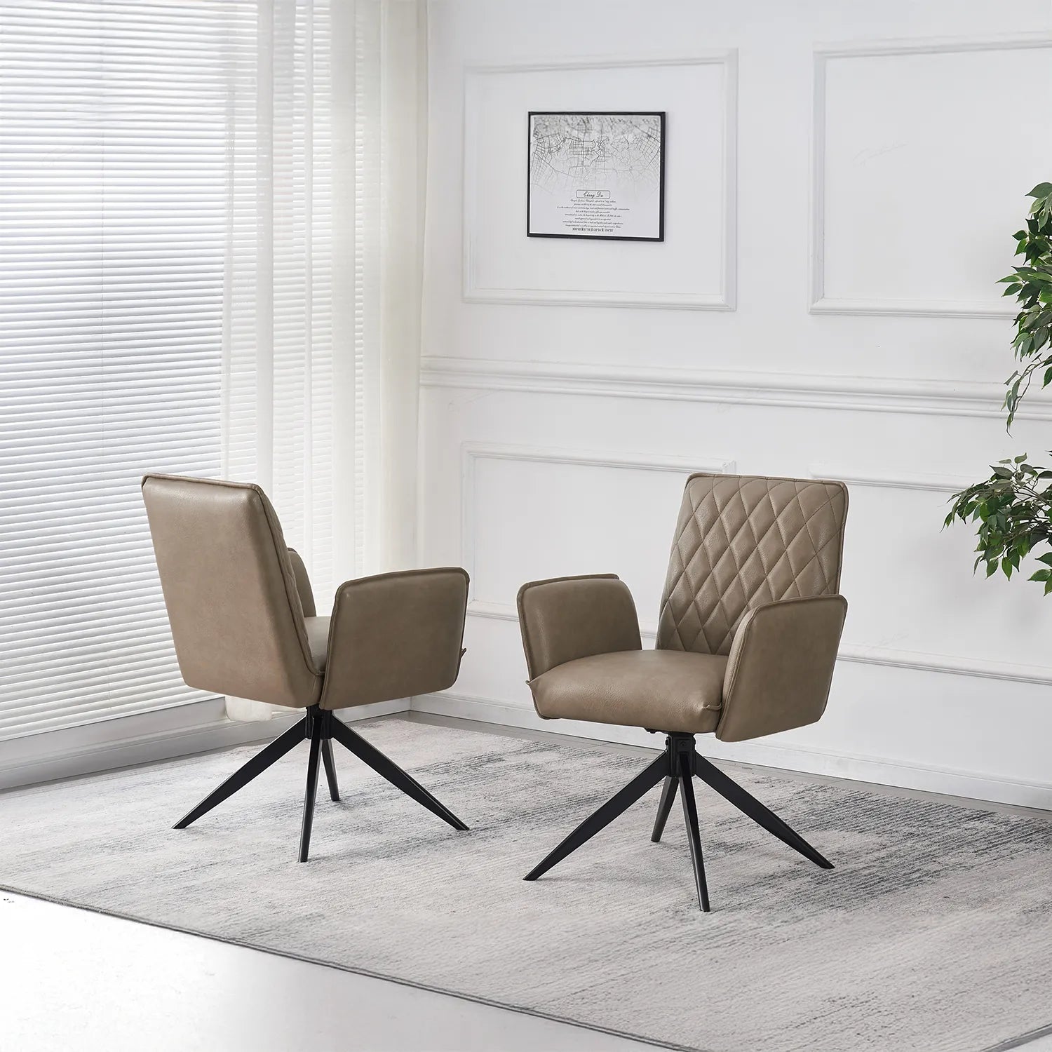 Maxwell Taupe Leather Swivel Set of 6 Dining Chairs