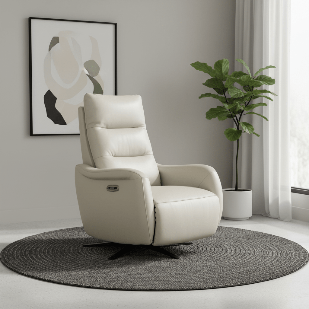 Mayfair Chalk Leather Swivel Power Recliner Chair