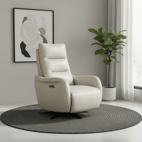 Mayfair Chalk Leather Swivel Power Recliner Chair