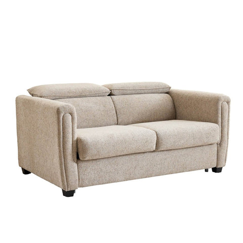 Beige 2 Seater sofabed with fold out bed on a white background