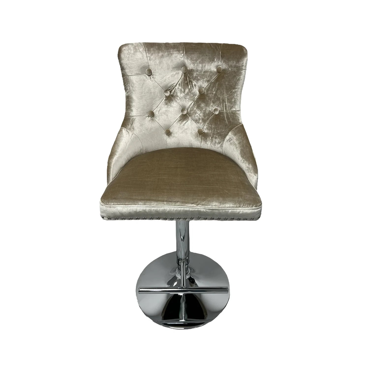 Mayfair Mink Shining Fabric Bar Stool with Chrome height adjustable base 