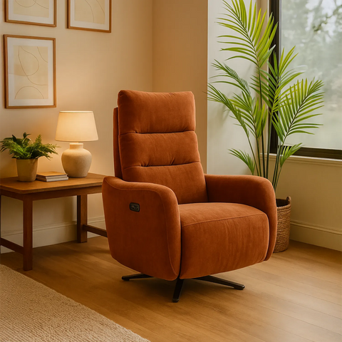 Mayfair Rust Fabric Swivel Power Recliner Chair - Pendle Village Furniture