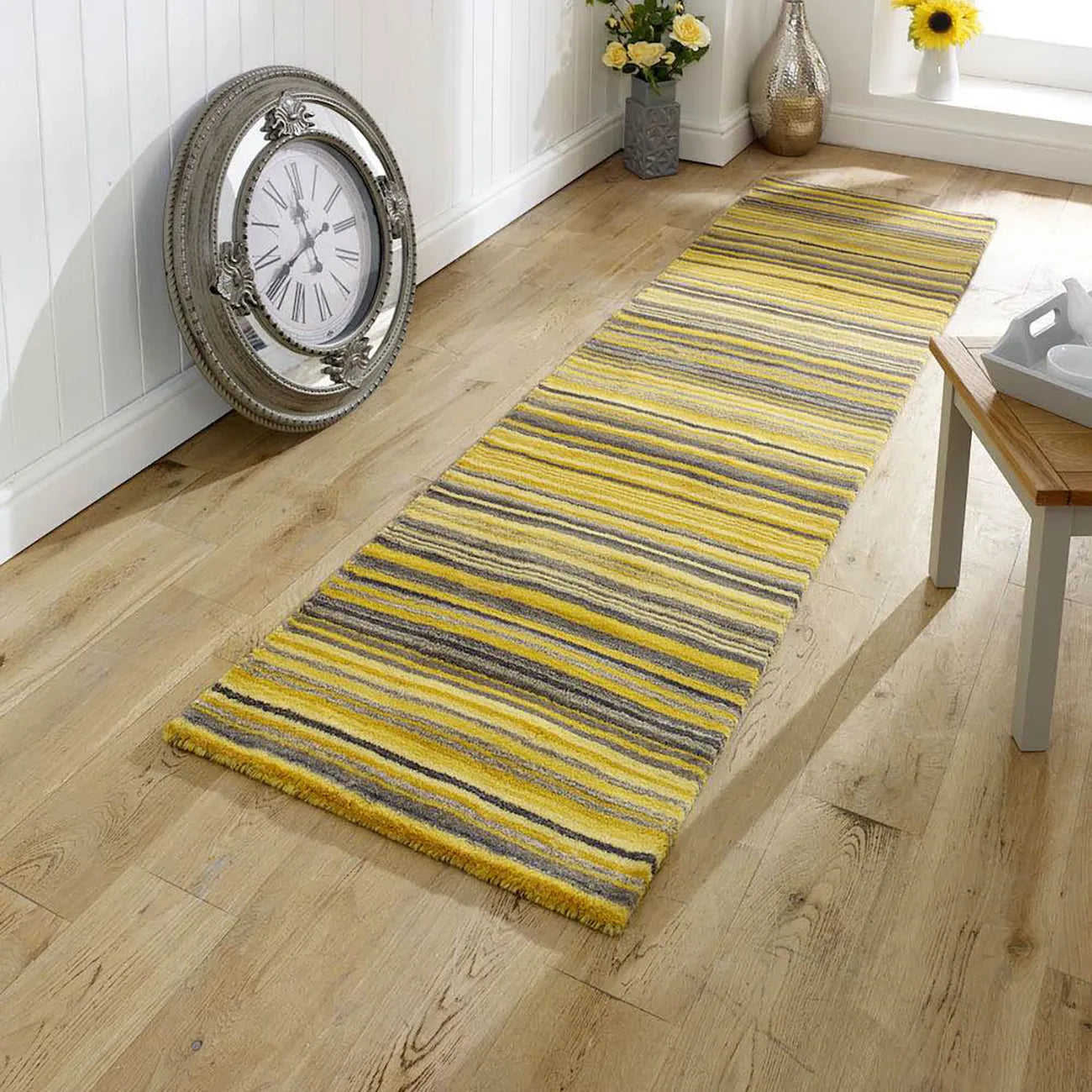 Carter Modern Yellow/Ochre Striped Rug - Pendle Village Furniture