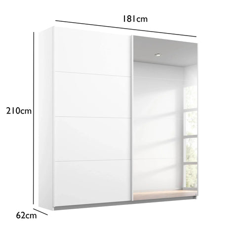Memphis White Sliding Door Wardrobe with Mirror W181cm - Pendle Village Furniture