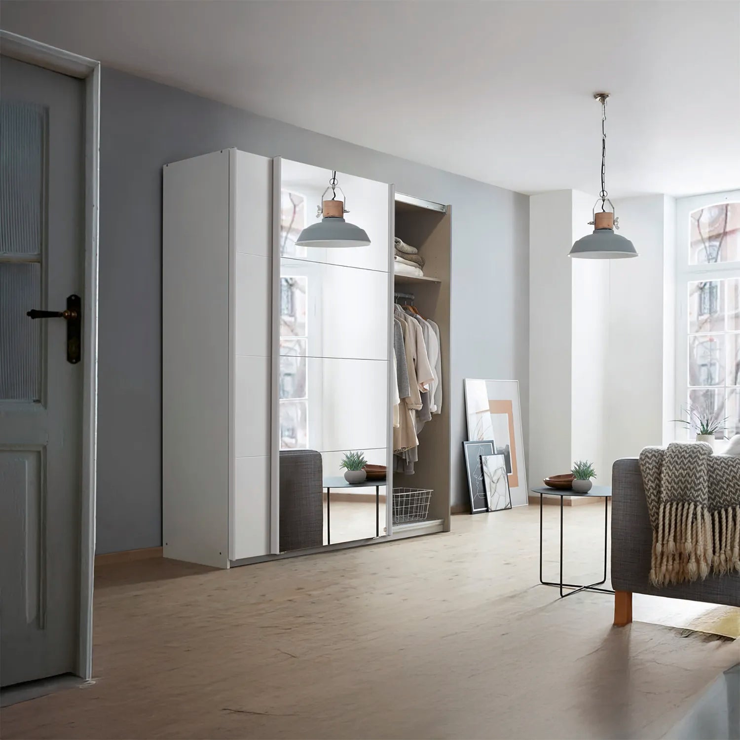 Memphis White Sliding Door Wardrobe with Mirror W181cm - Pendle Village Furniture