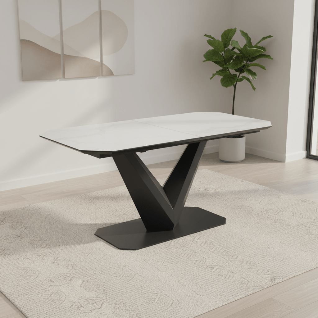 Merlin Matte White Ceramic Extending Dining Table - 180-220cm
