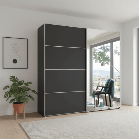 Wiemann Houston 150cm Graphite Glass & Mirror Sliding Wardrobe