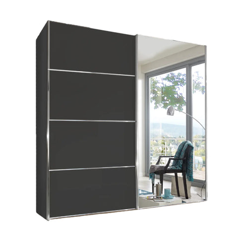Wiemann Miami Plusg Sliding Door Wardrobe Black Glass & Mirror Front