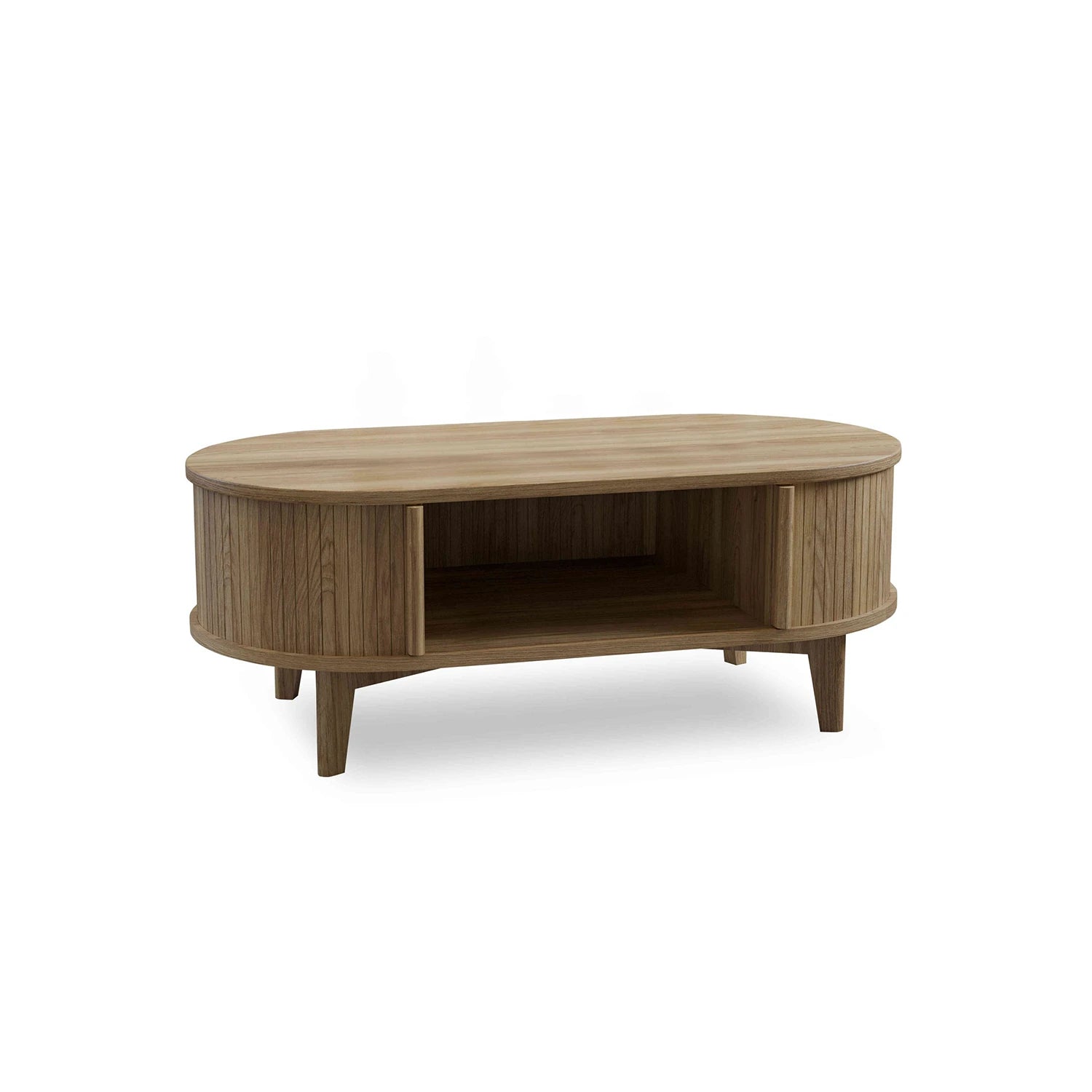 Wooden oval coffee table on a white background