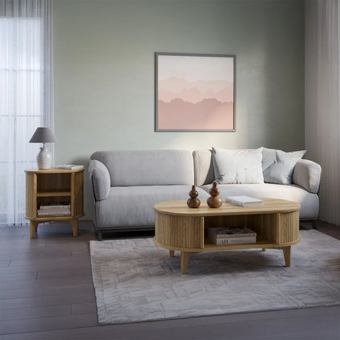 Mido Ash Veneer Oval Storage Coffee Table – Mid-Century Style