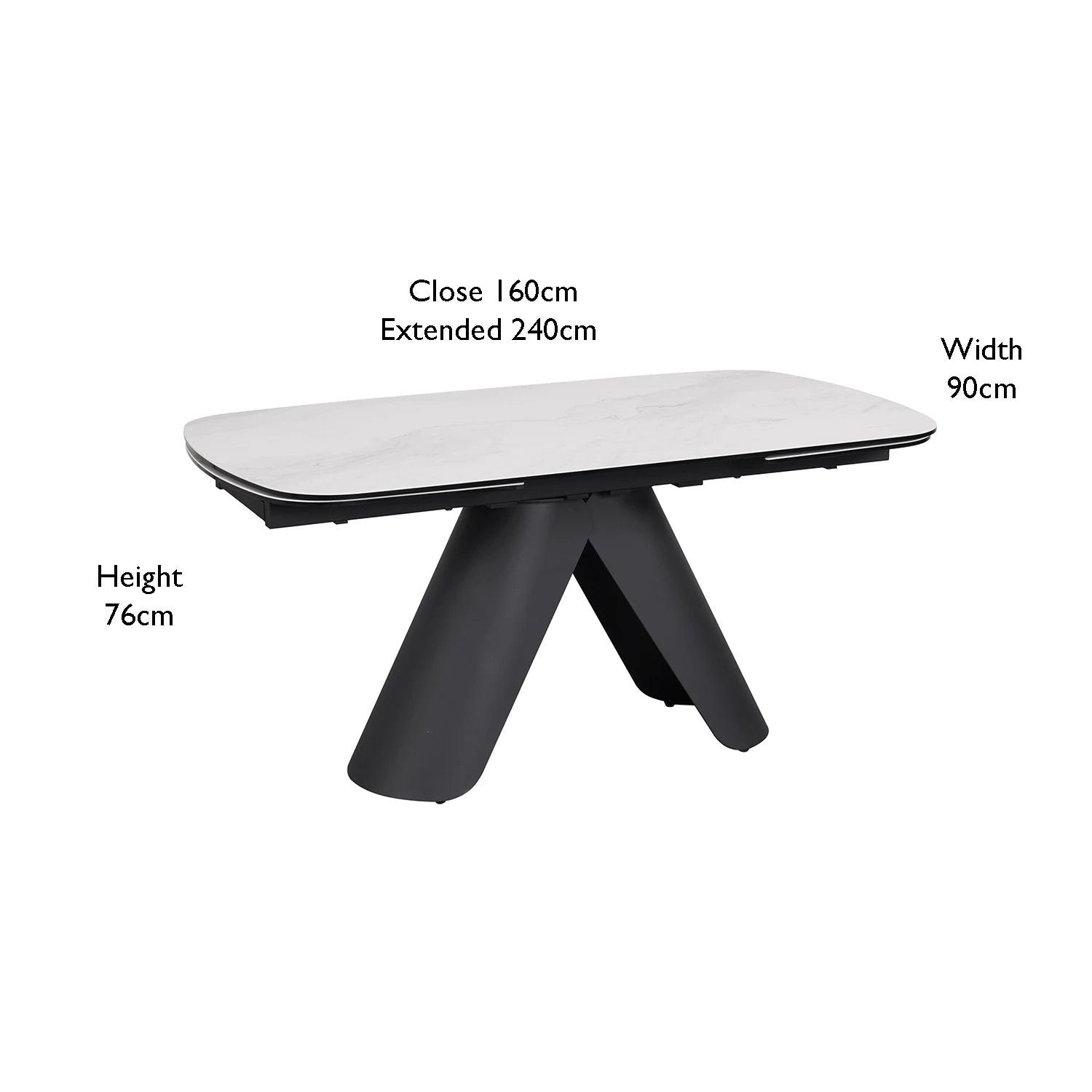 Perla White Ceramic Extending Dining Table - Dimensions