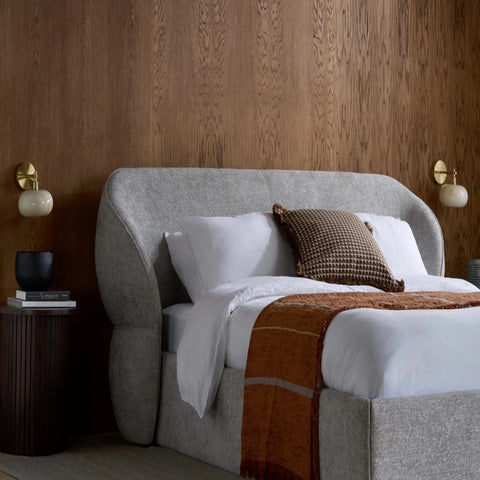 Deep upholstered headboard with soft padded comfort.