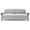A modern natural fabric Sofabed with padded armrest and round wooden arm, the Miles Natural Chenille 3 Seater Sofabed in stock now 