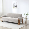 Miles Natural Chenille 3 Seater Sofabed with modern wood arm, available in Natural, Mocha and Orange.