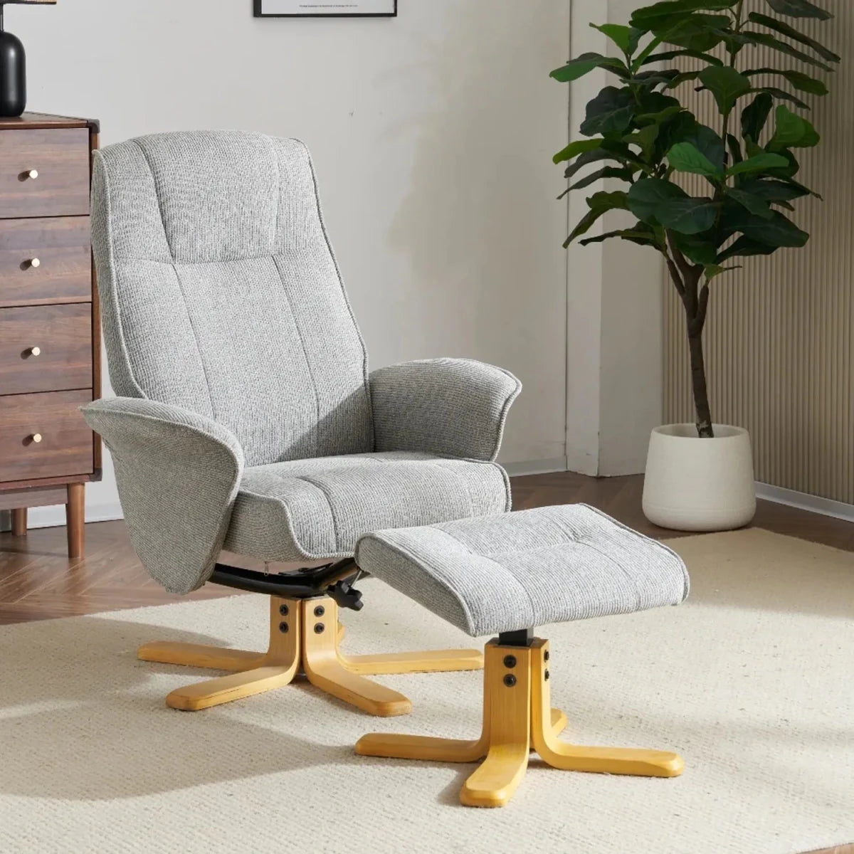 Lunar Grey Milwaukie Fabric Swivel Recliner Chair with Footstool 