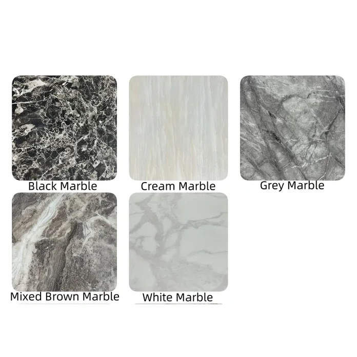 Arianna Round Marble Top Dining Table with 4 Bentley Chairs. Choose from 5 colours for marble table top. Bentley Chair available in 3 colours - Marble Colour Swatches