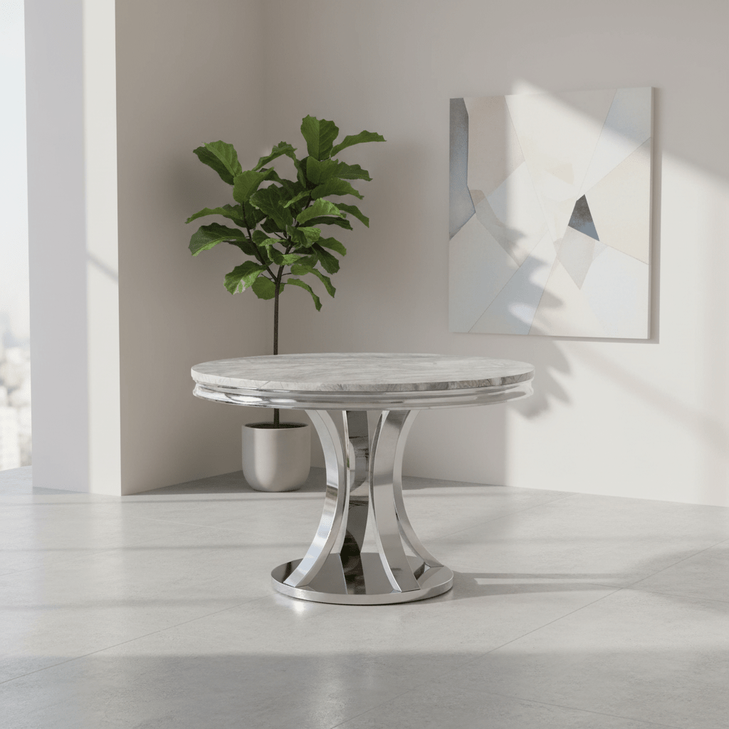 Mitzi Round Light Grey Marble Top Dining Table