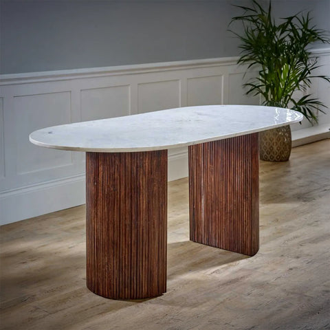 Modena Large Marble & Mango Wood Dining Table - Pendle Village Furniture